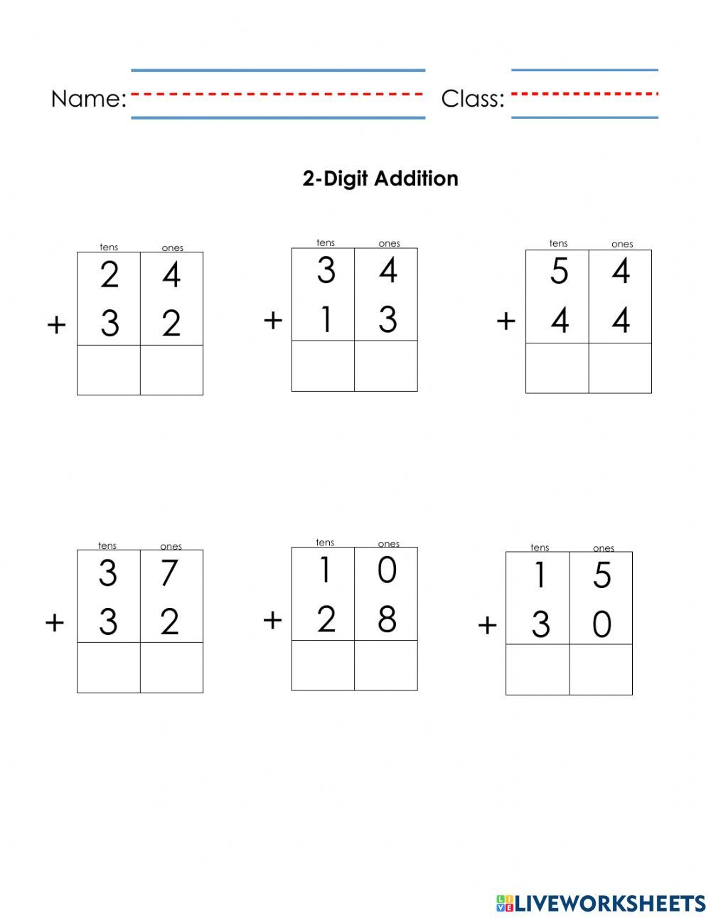 30 Two Digit Addition Worksheets Free