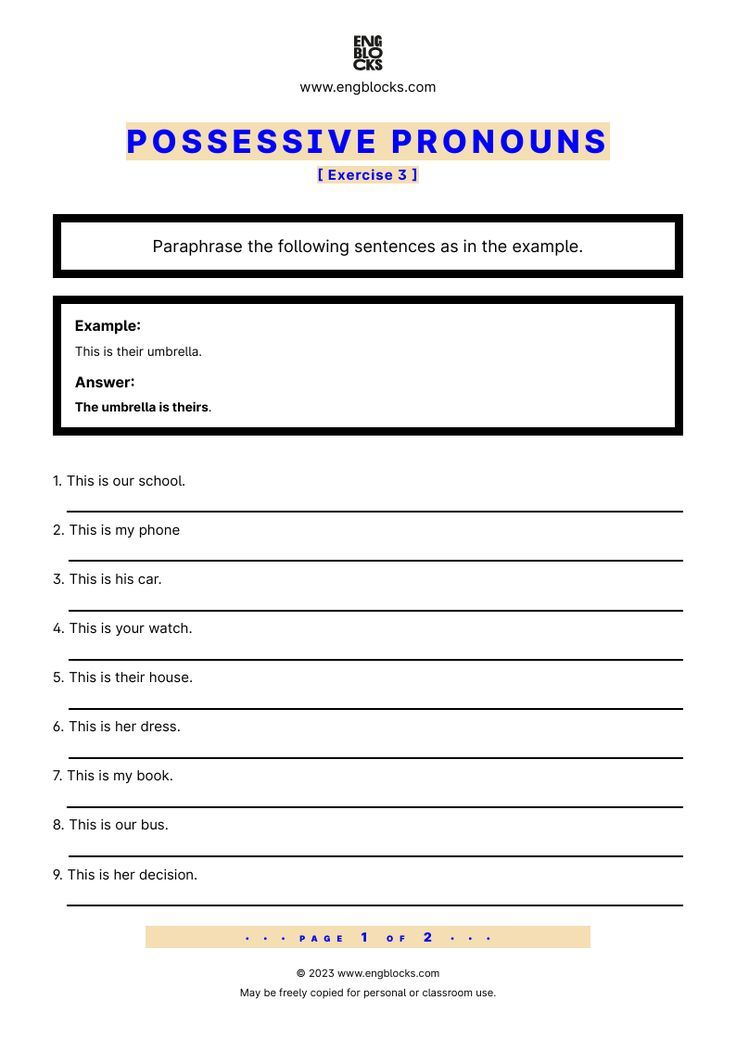 30 Using Possessive Pronouns Worksheet Download