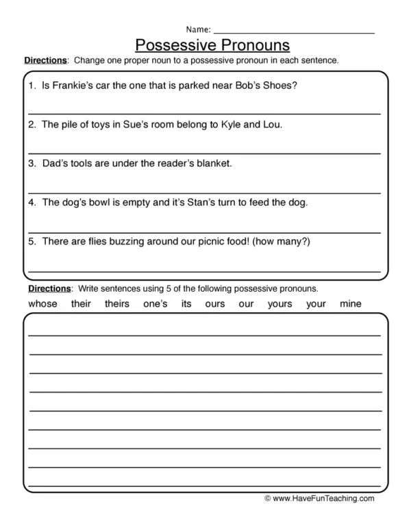 30 Using Possessive Pronouns Worksheet Free