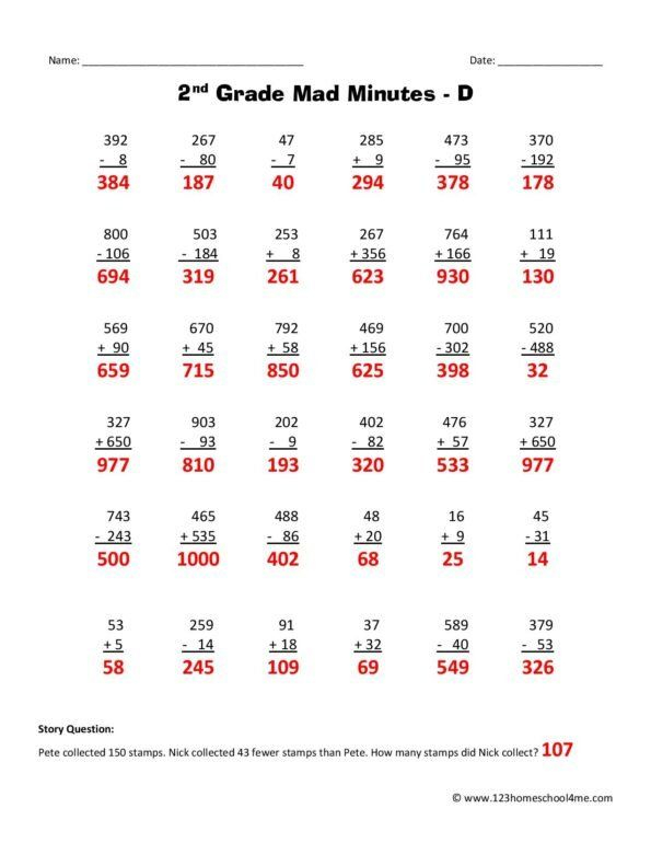 35 2Nd Grade Math Worksheets Download