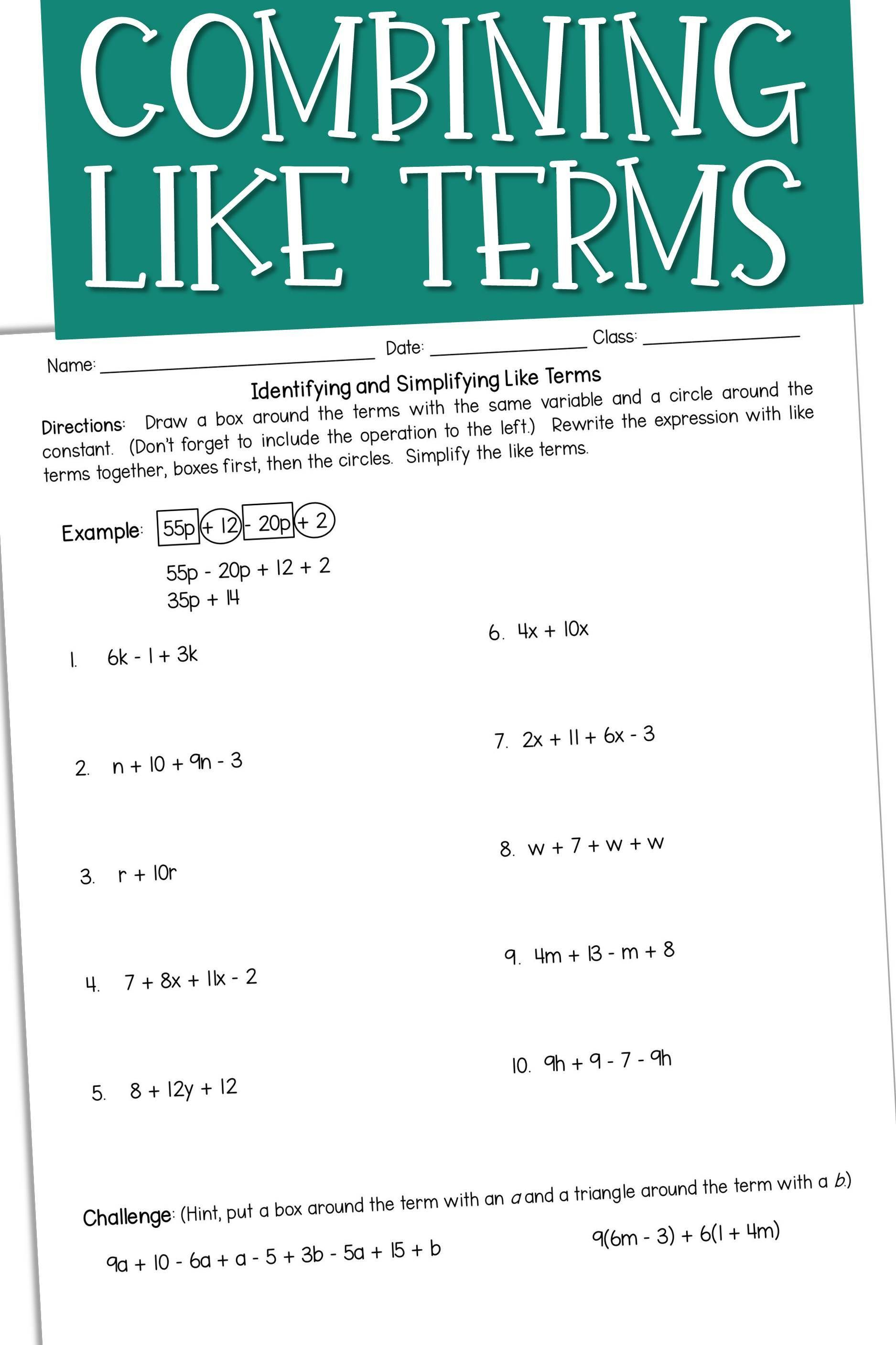 35 Combining Like Terms Worksheet Pdf