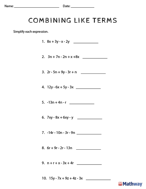 35 Combining Like Terms Worksheet Pdf