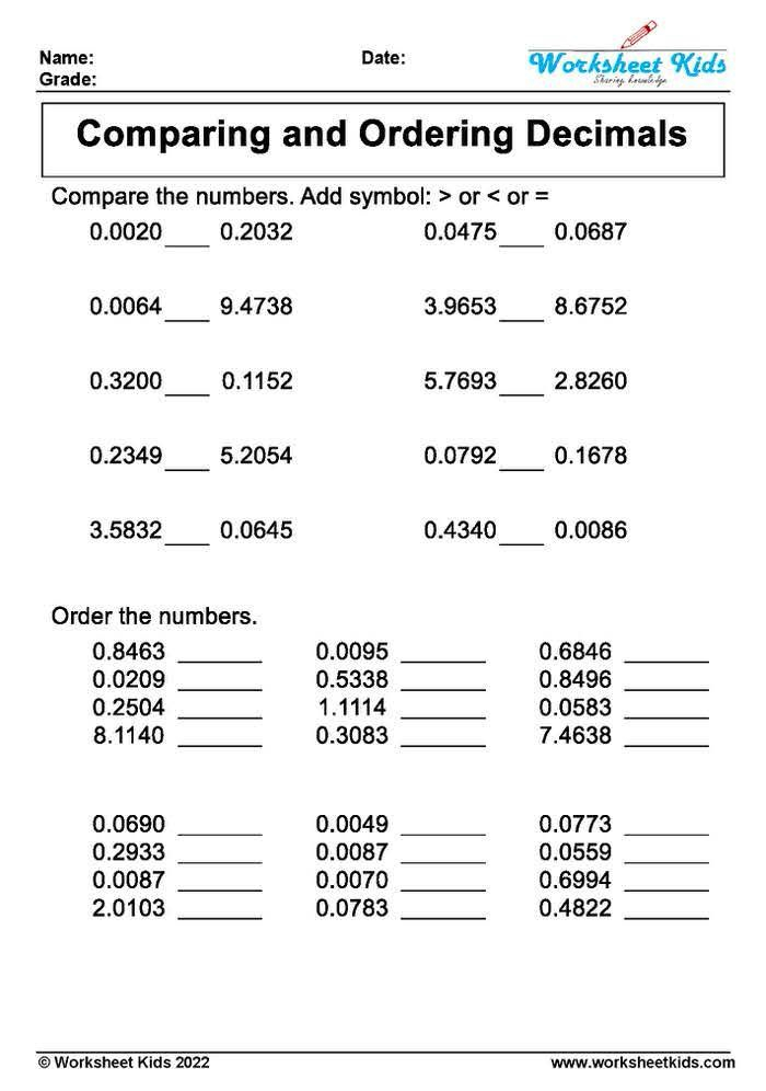 35 Decimal Worksheets 4Th Grade Pdf