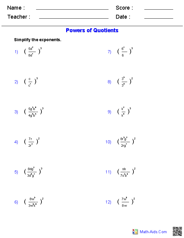 35 Exponents Simplify Worksheet Download