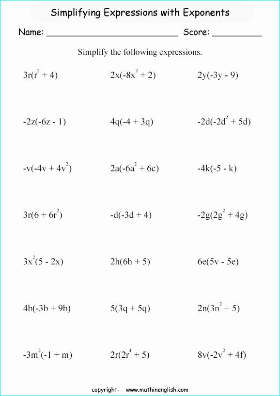 35 Exponents Simplify Worksheet Free