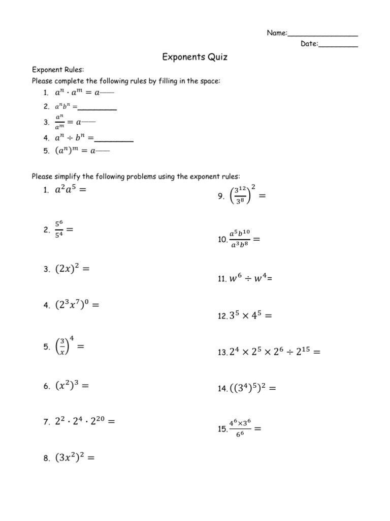 35 Exponents Simplify Worksheet Free