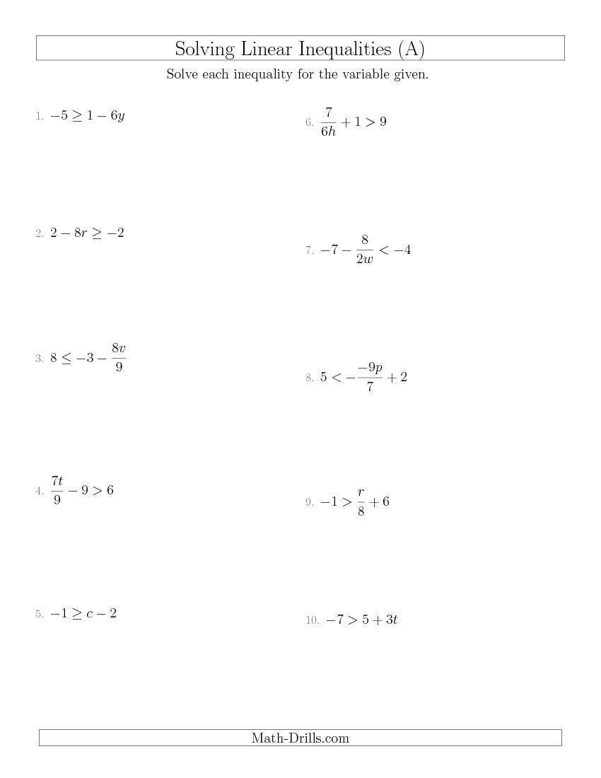 35 Linear Inequalities Worksheet Free