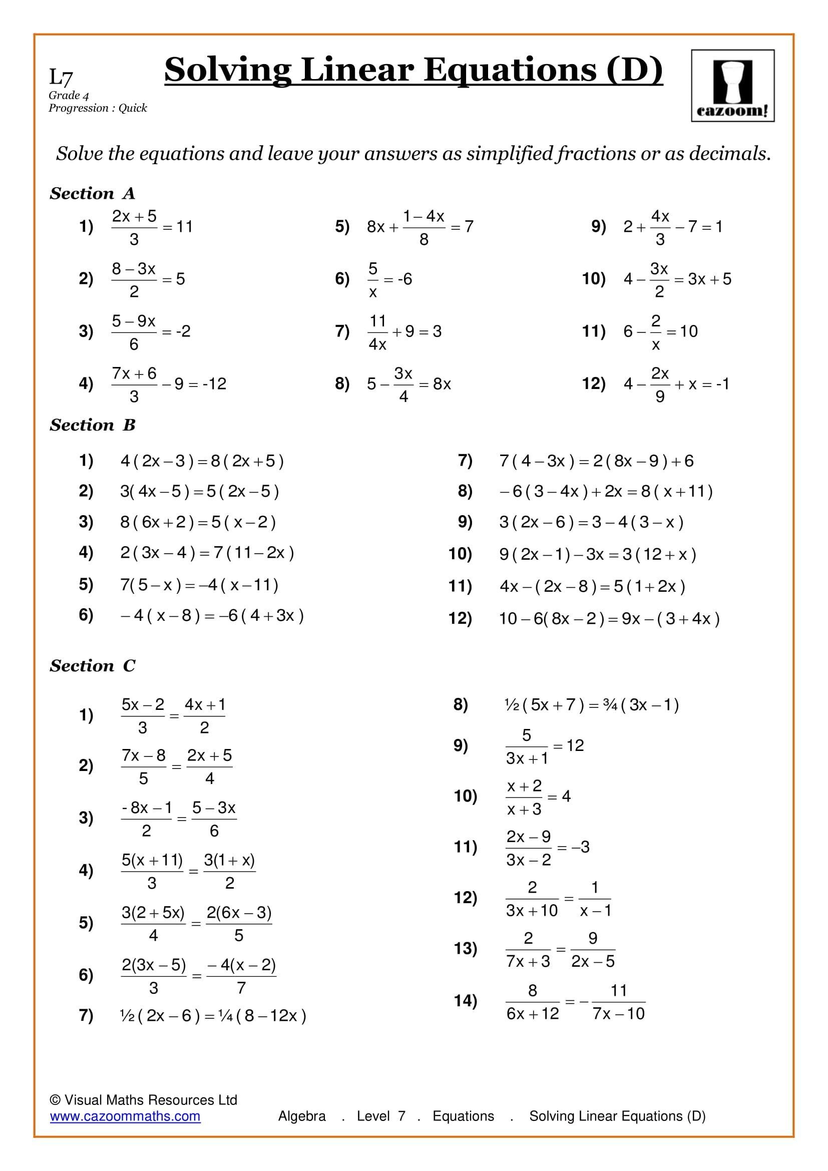35 Math Algebra Worksheets Free