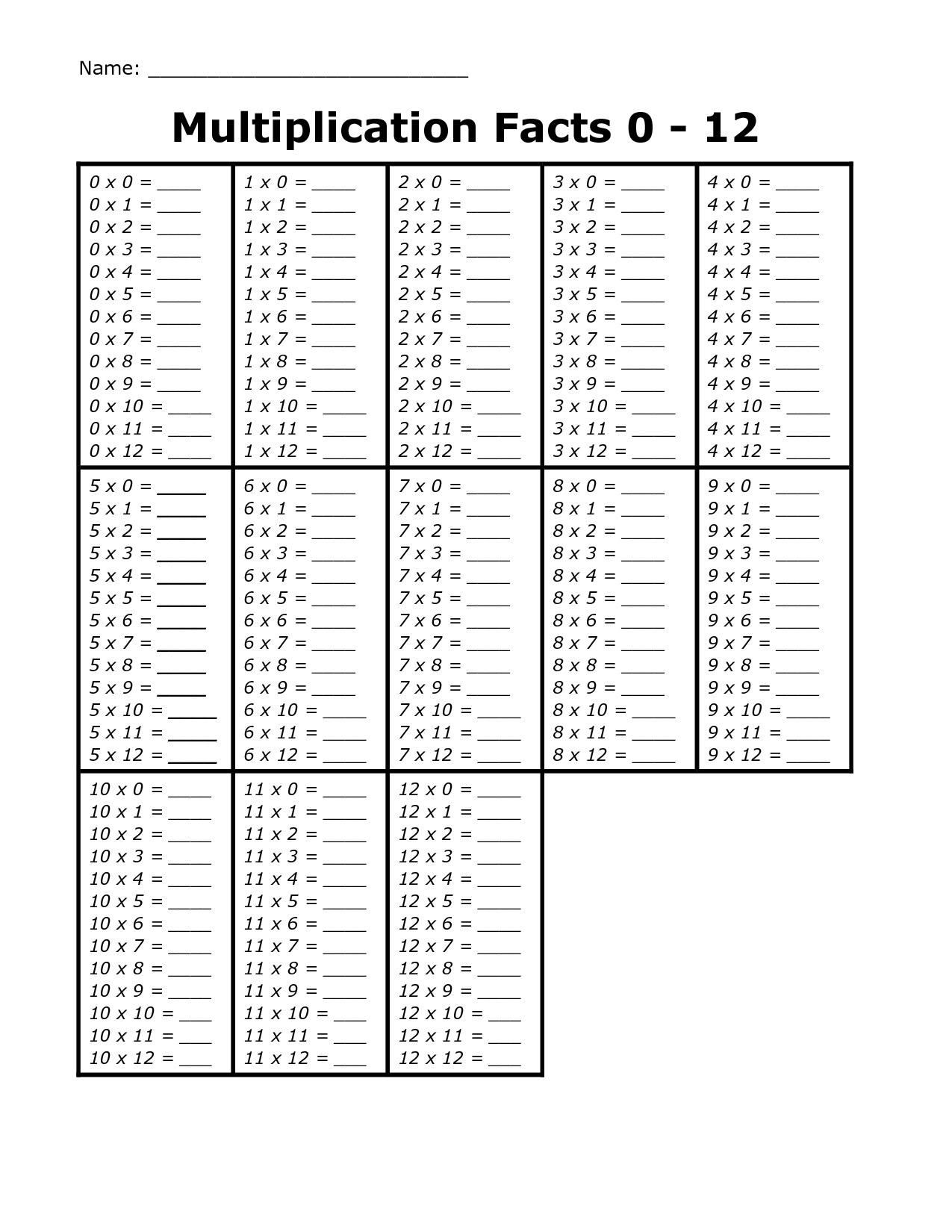 35 Nine Times Table Worksheet Pdf