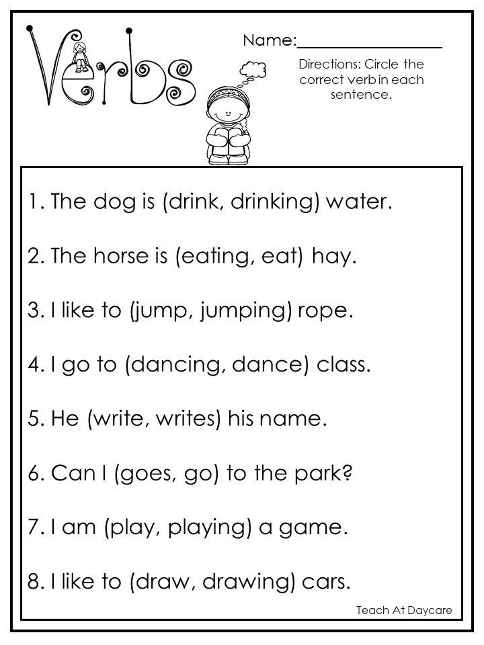 35 Noun Verb Worksheet Download