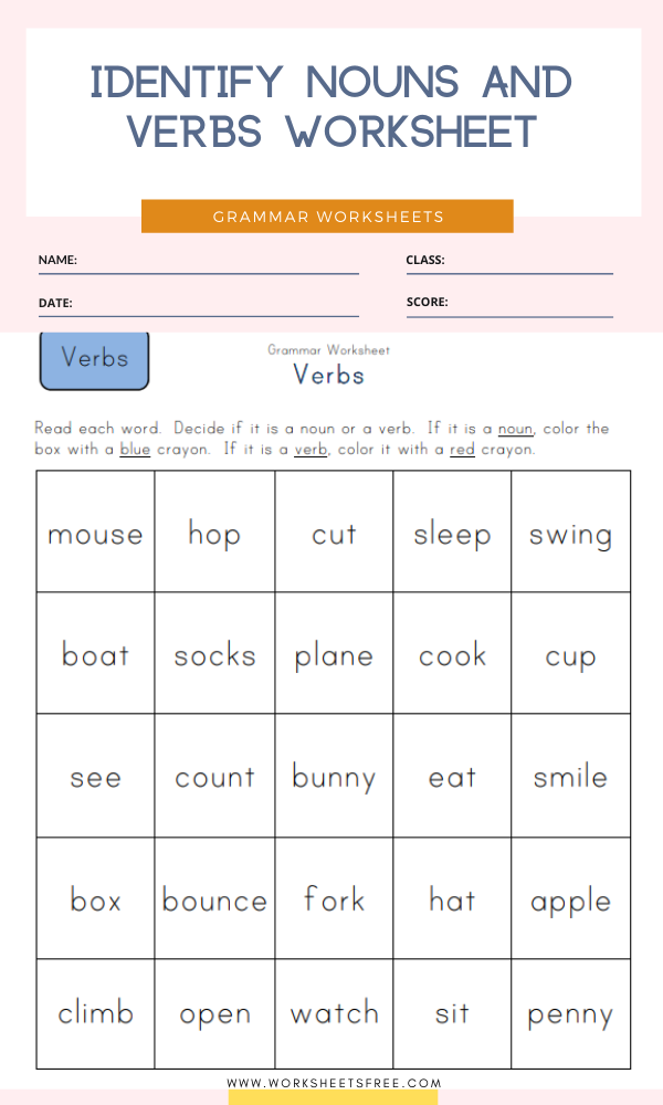 35 Noun Verb Worksheet Pdf