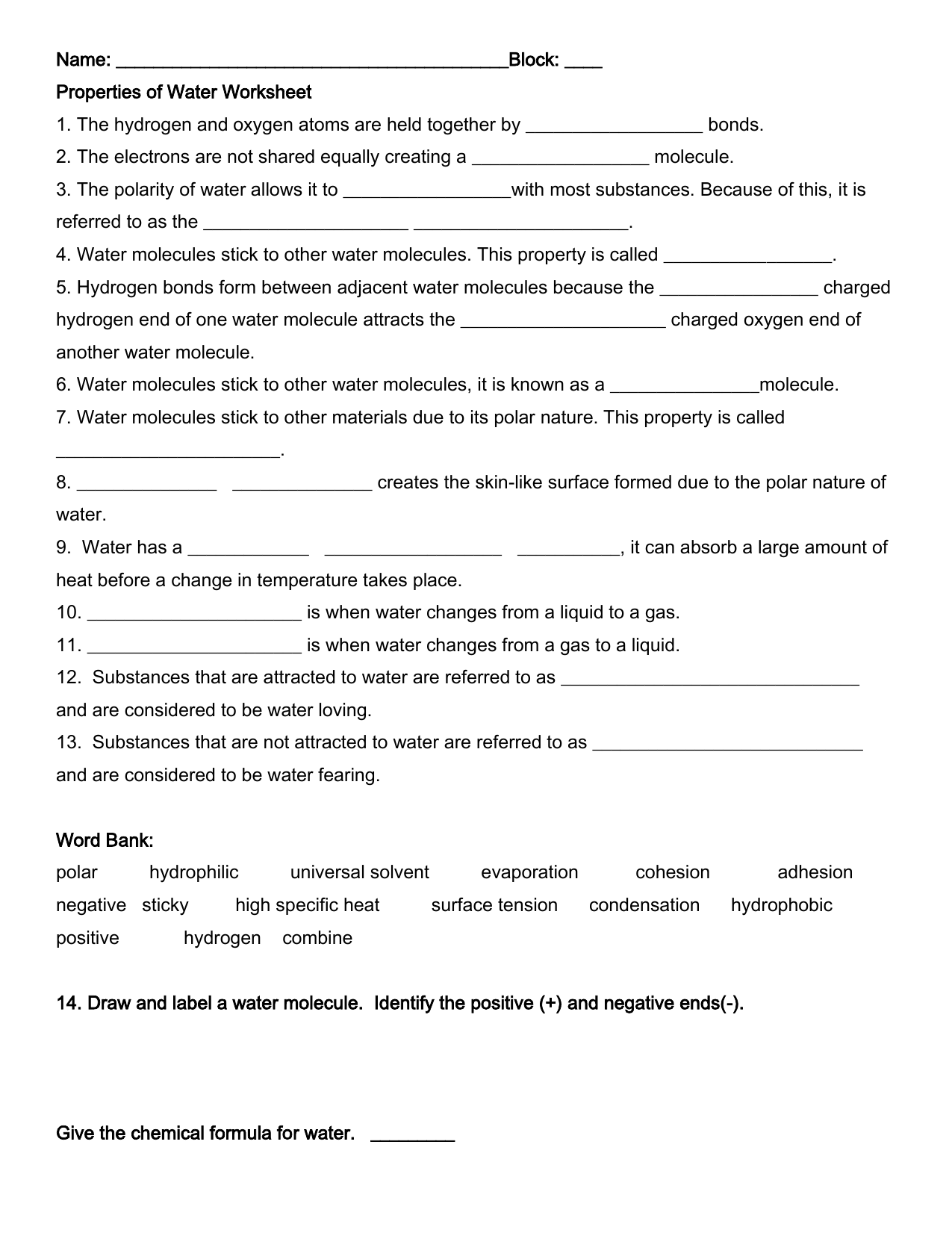 35 Properties Of Water Worksheet Download