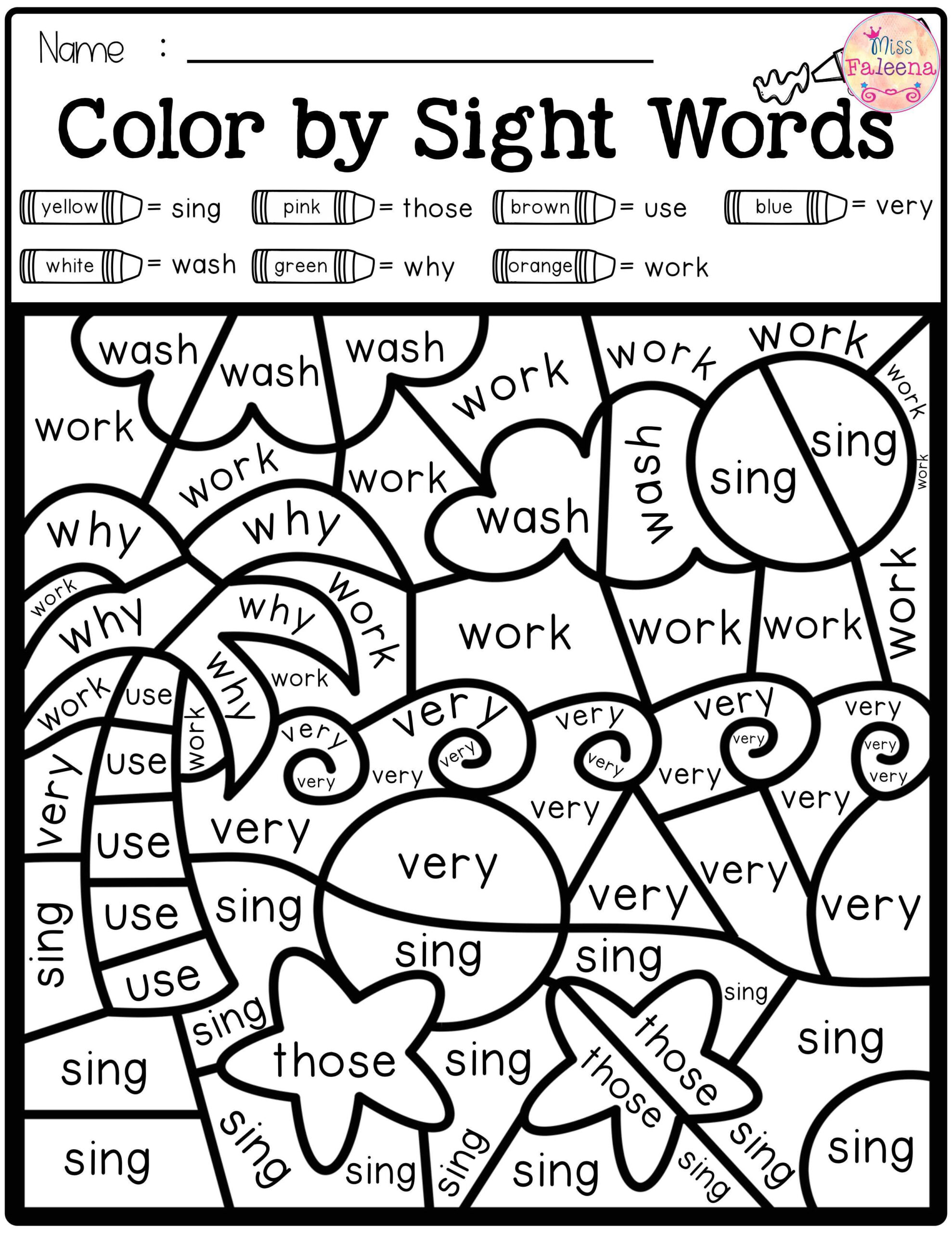 35 Sight Words Colouring Worksheets Free
