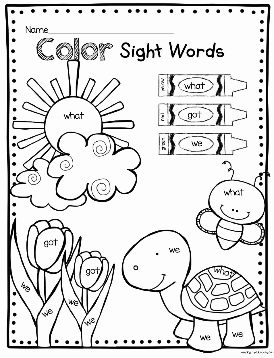 35 Sight Words Colouring Worksheets Free