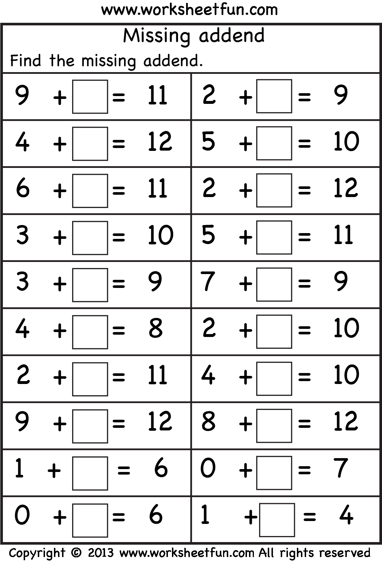 30 1St Grade Math Facts Worksheets