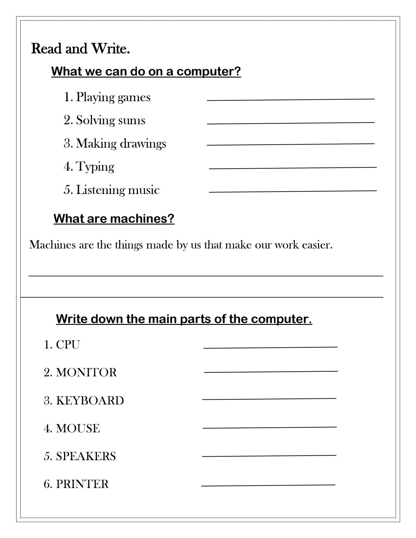 30 1St Grade Worksheets Computer