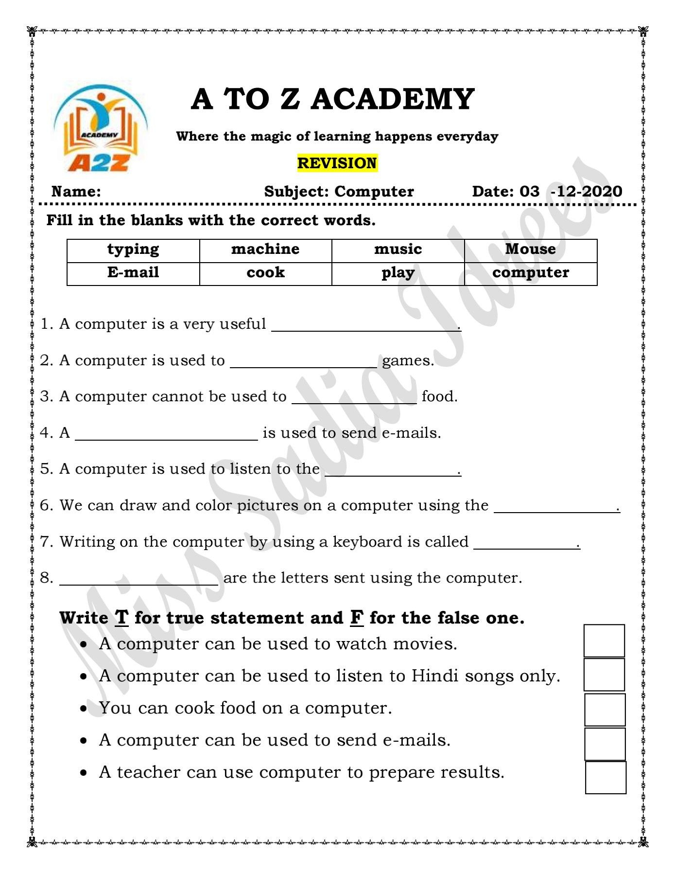 30 1St Grade Worksheets Computer