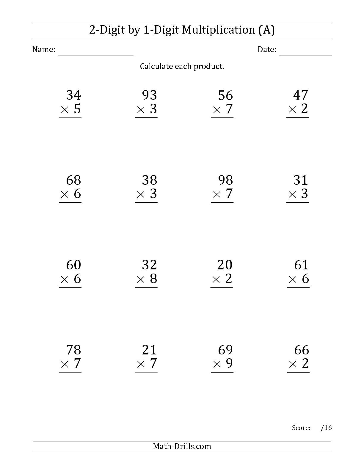 30 2 Digit Multiplication Worksheets For Grade 1