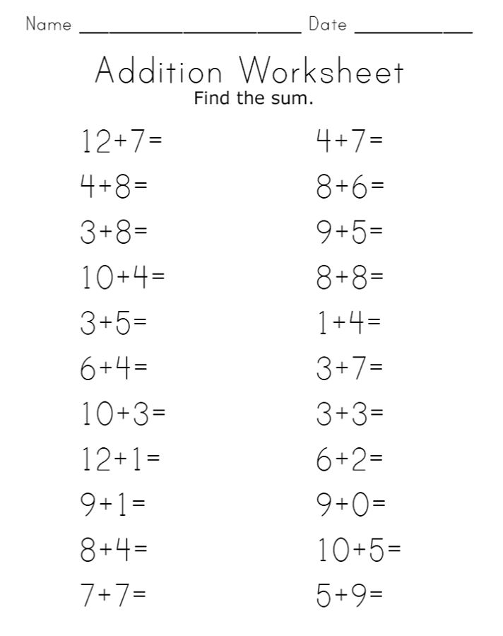 30 Additions For Kids Math Worksheets