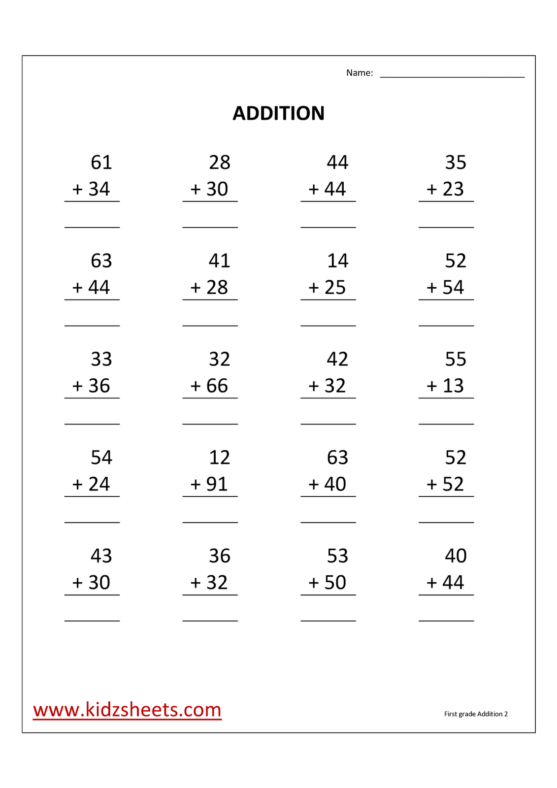 30 Additions For Kids Math Worksheets