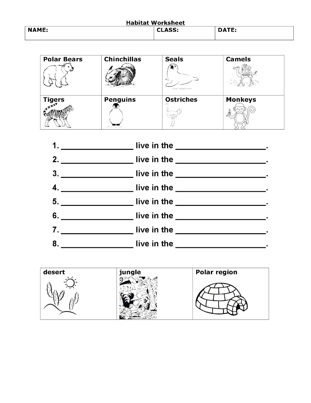 30 Animals And Their Habitats Worksheets Kindergarten