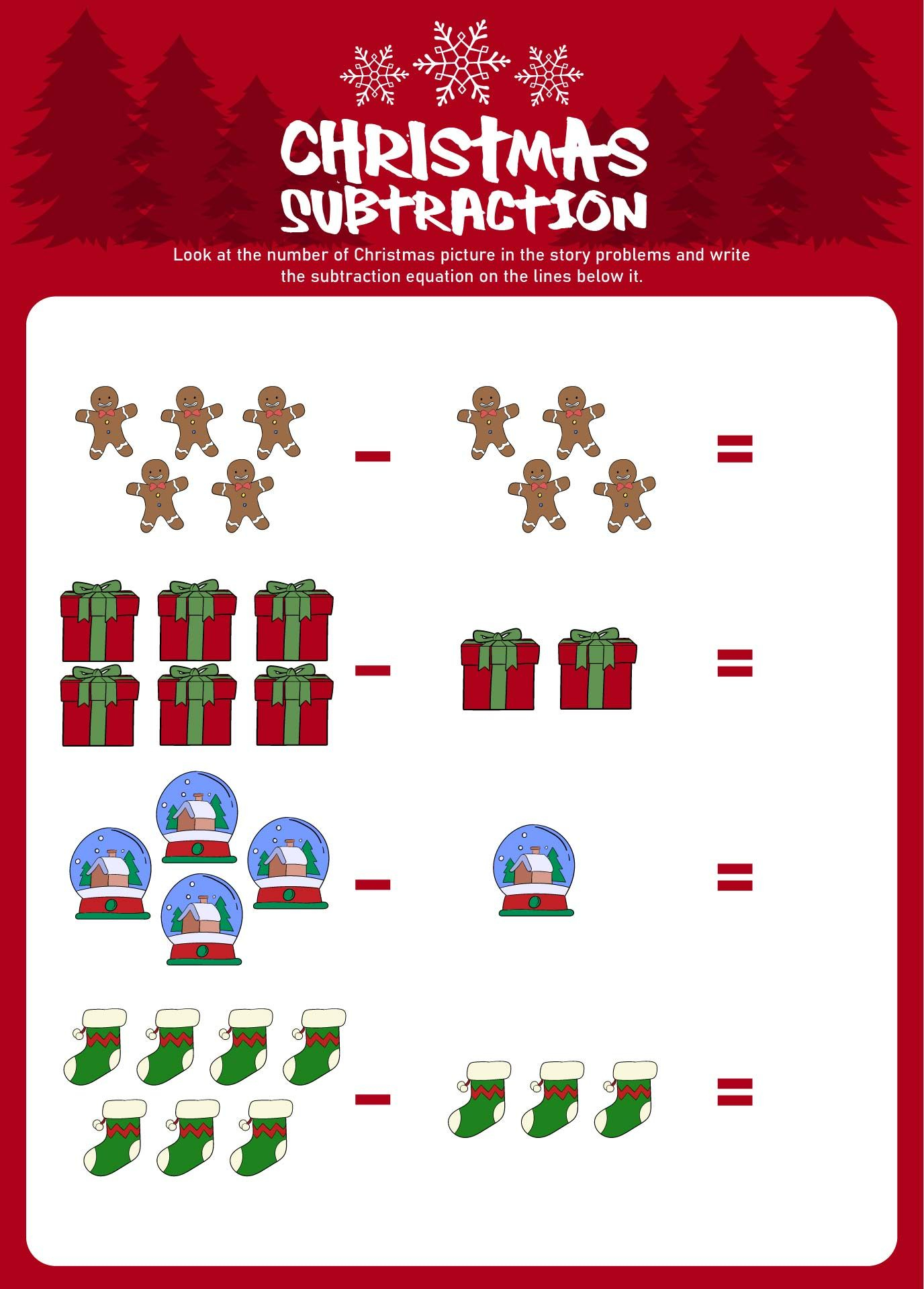 30 Christmas Subtraction Worksheets Kindergarten