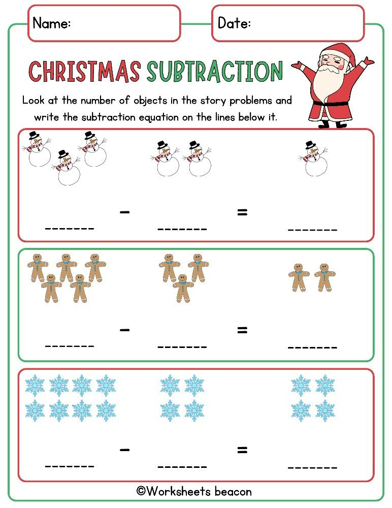 30 Christmas Subtraction Worksheets Kindergarten