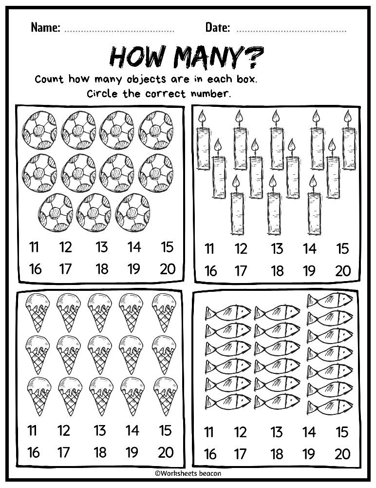 30 Counting Worksheets For Kindergarten 1-20 Number