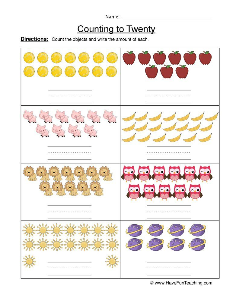 30 Counting Worksheets For Kindergarten 1-20 Number