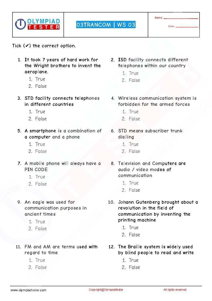 30 English Olympiad Worksheets Grade 1