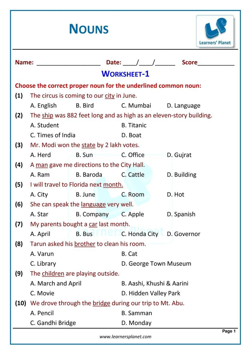 30 English Olympiad Worksheets Grade 1