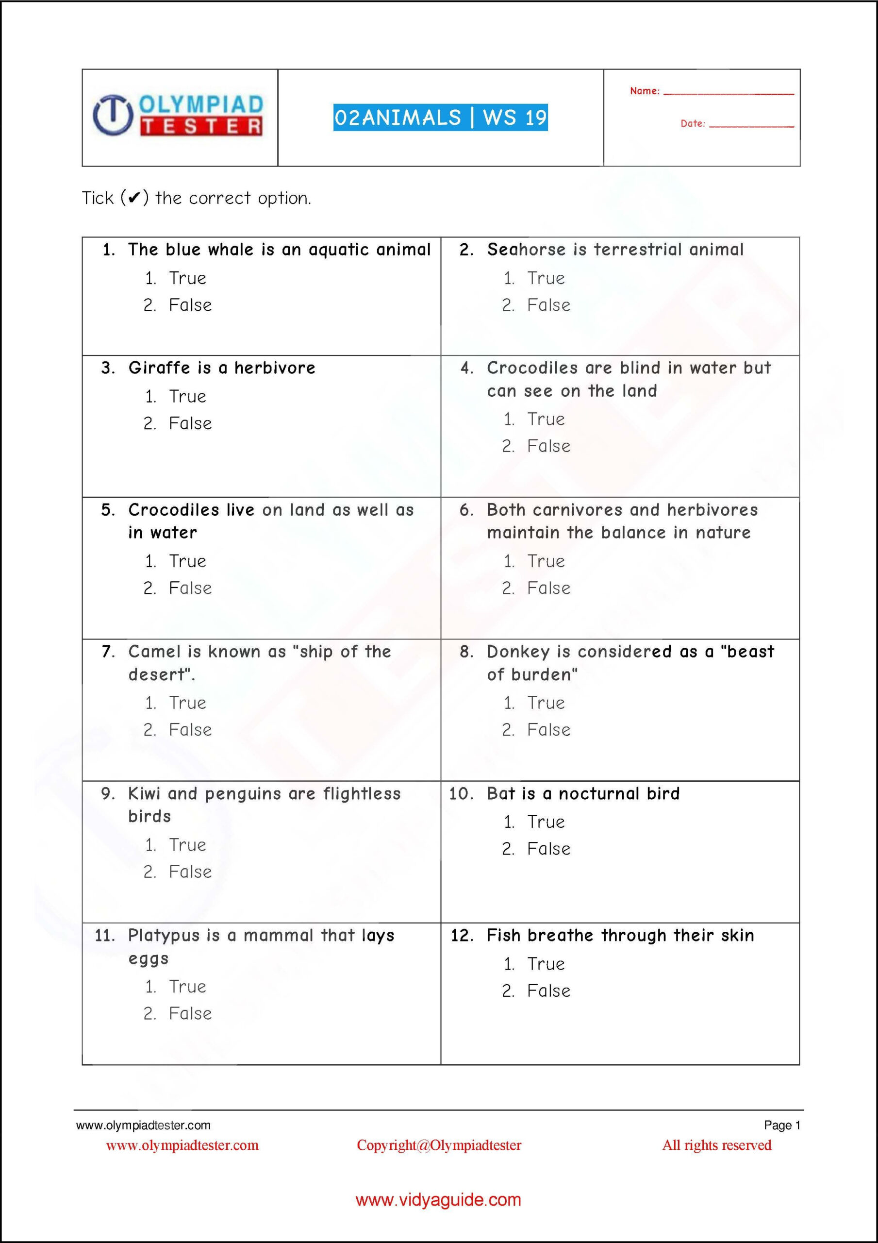 30 English Olympiad Worksheets Grade 1