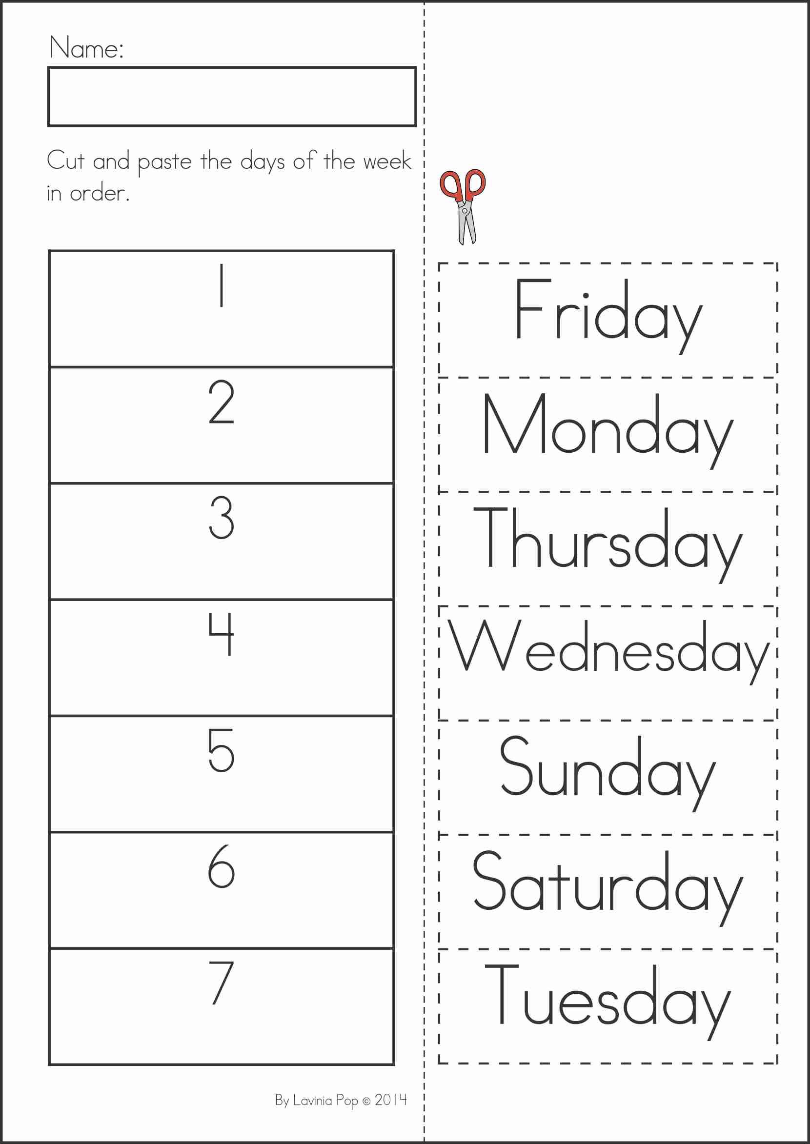 30 Kindergarten Worksheets Days Of The Week