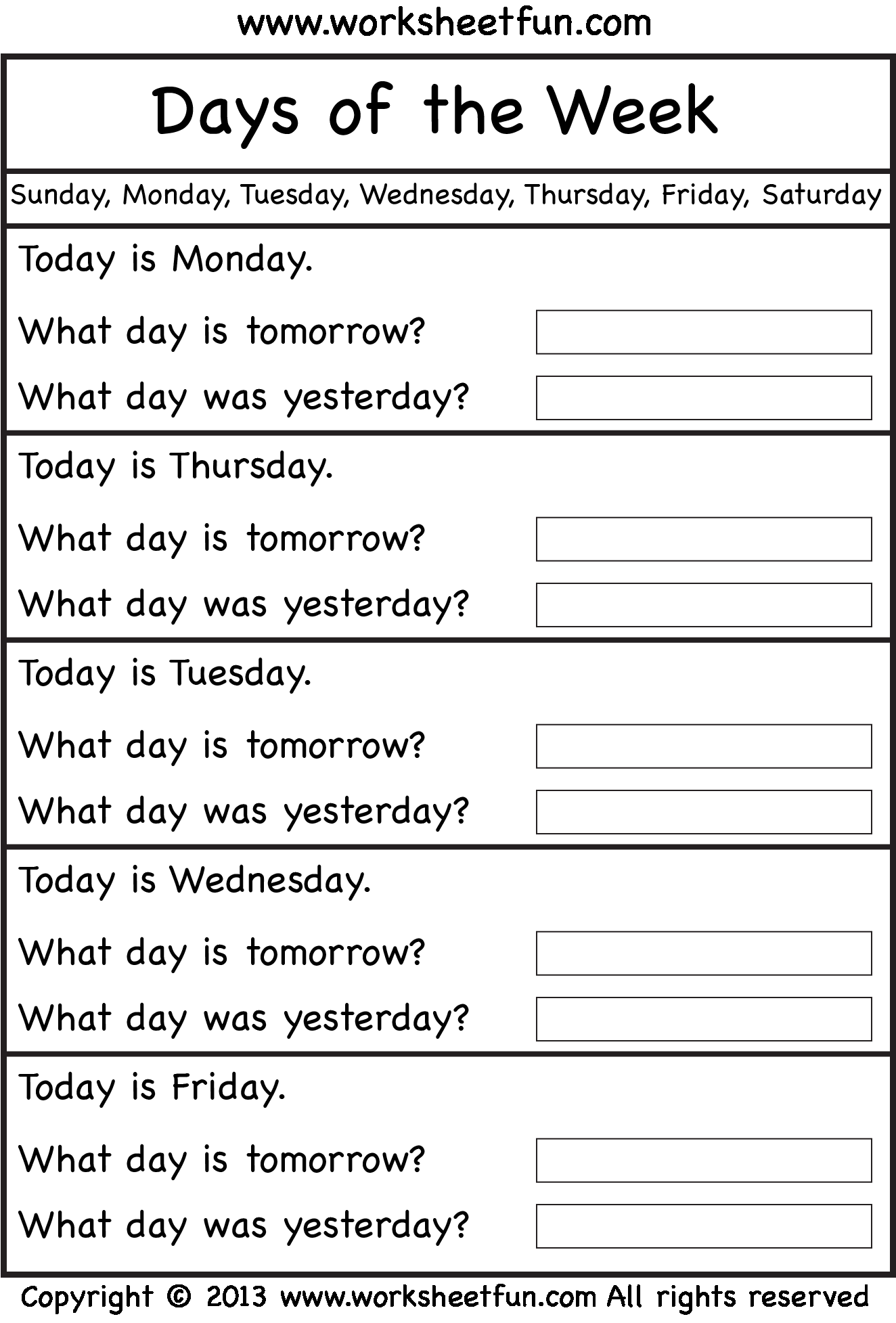30 Kindergarten Worksheets Days Of The Week
