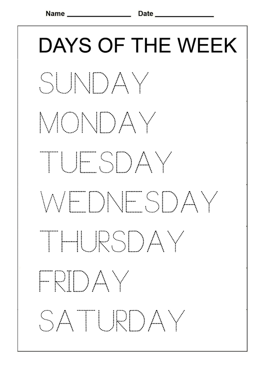 30 Kindergarten Worksheets Days Of The Week