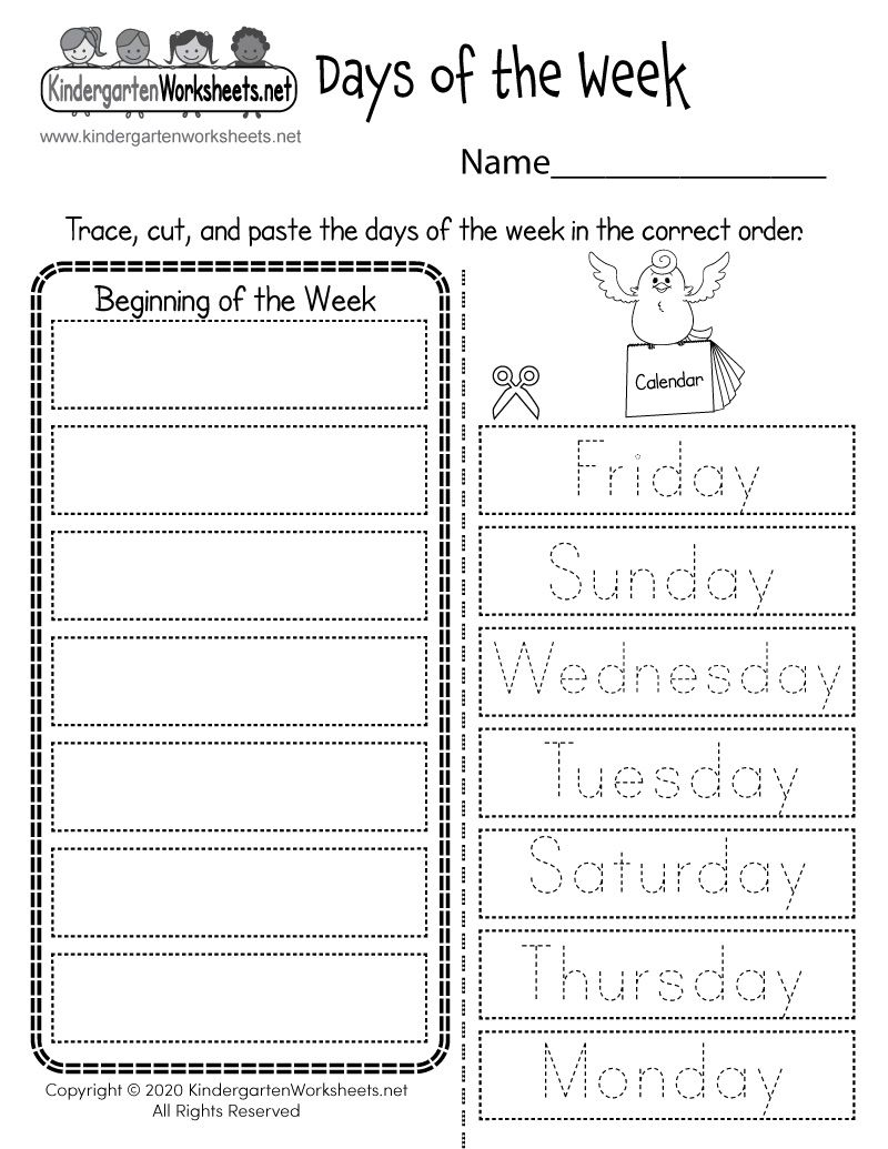 30 Kindergarten Worksheets Days Of The Week