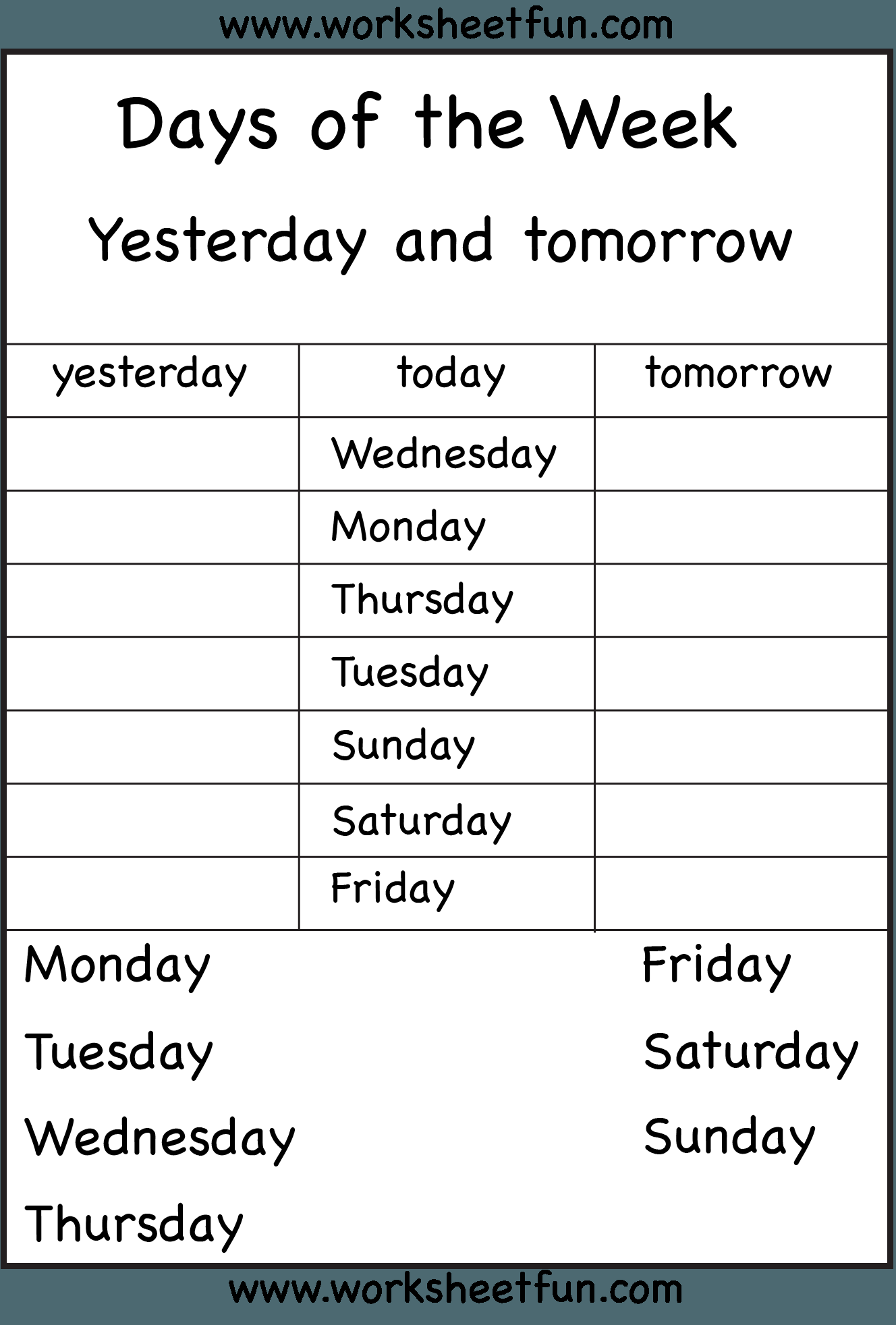 30 Kindergarten Worksheets Days Of The Week