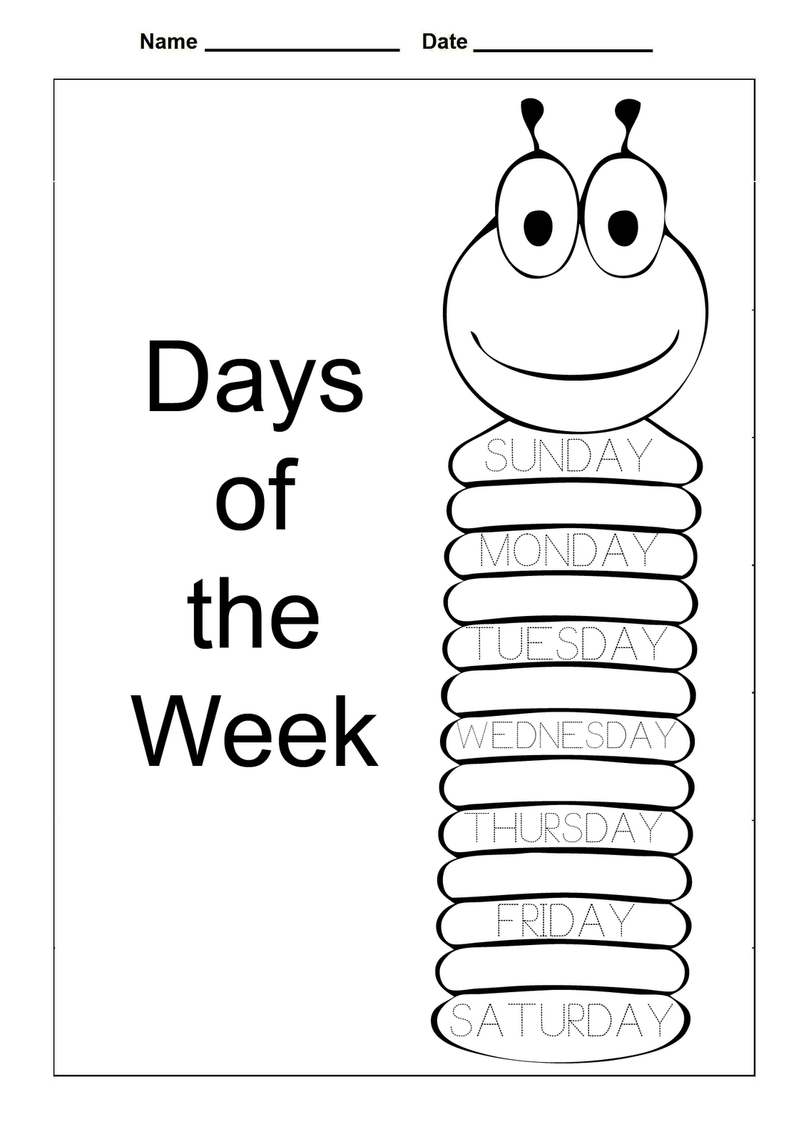 30 Kindergarten Worksheets Days Of The Week