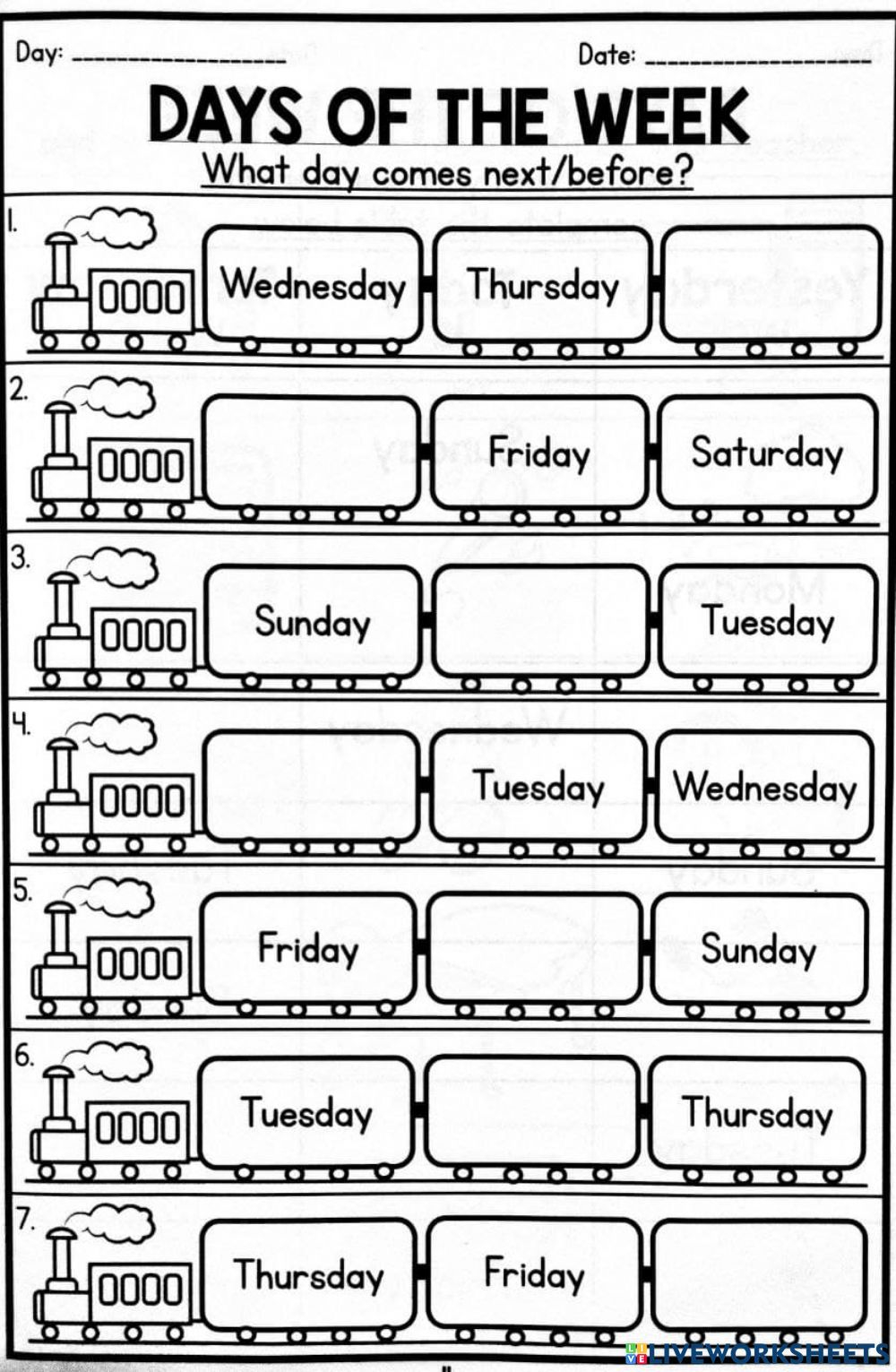 30 Kindergarten Worksheets Days Of The Week