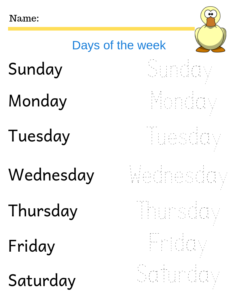 30 Kindergarten Worksheets Days Of The Week