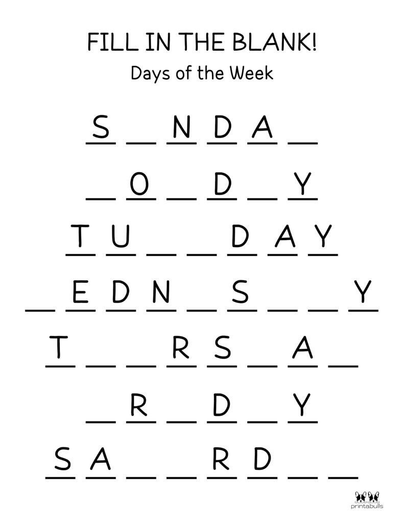 30 Kindergarten Worksheets Days Of The Week