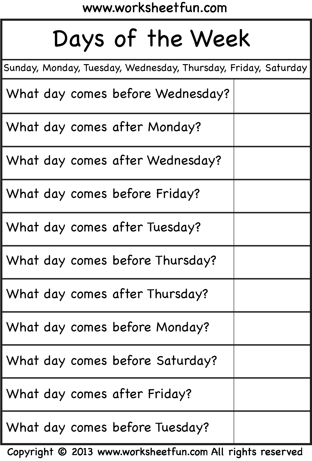 30 Kindergarten Worksheets Days Of The Week