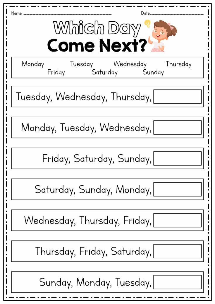 30 Kindergarten Worksheets Days Of The Week