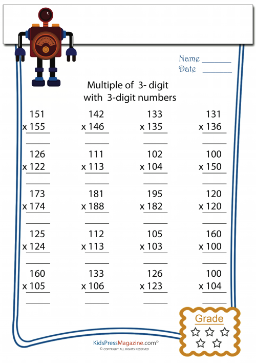 30 Math Multiplication Worksheets 3 Digit