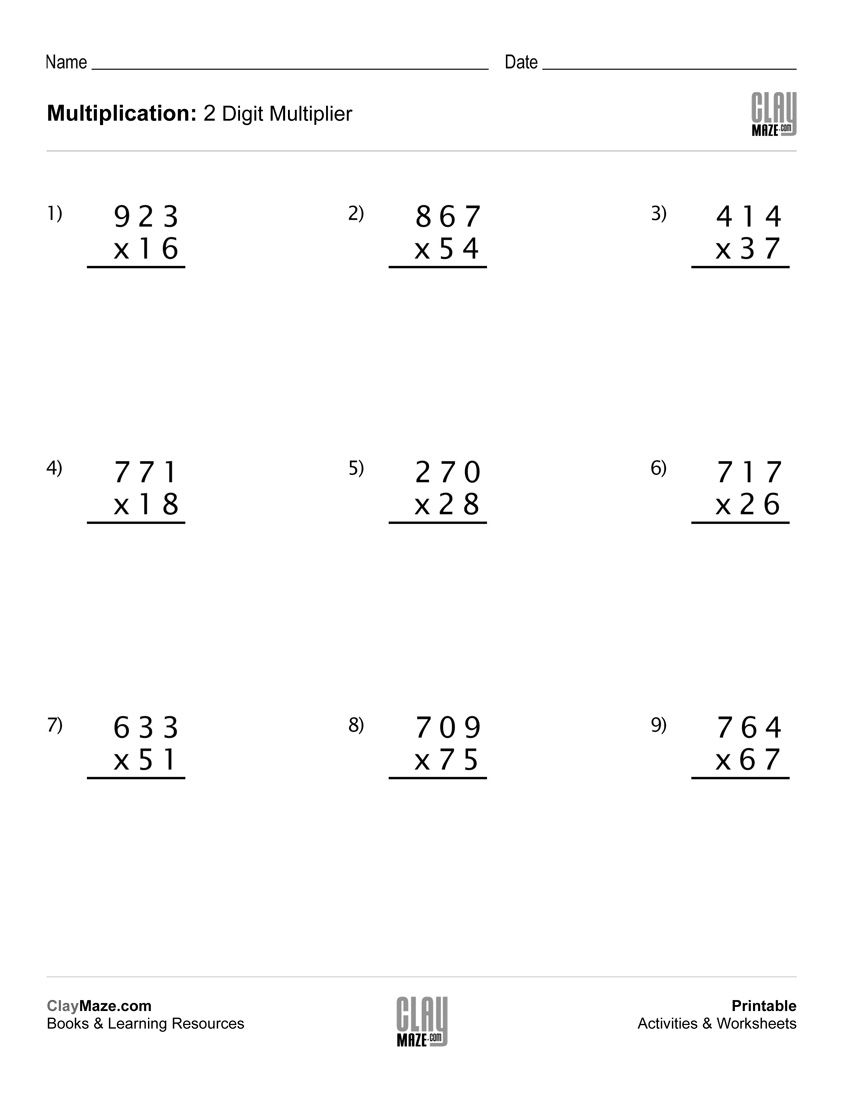 30 Math Multiplication Worksheets 3 Digit