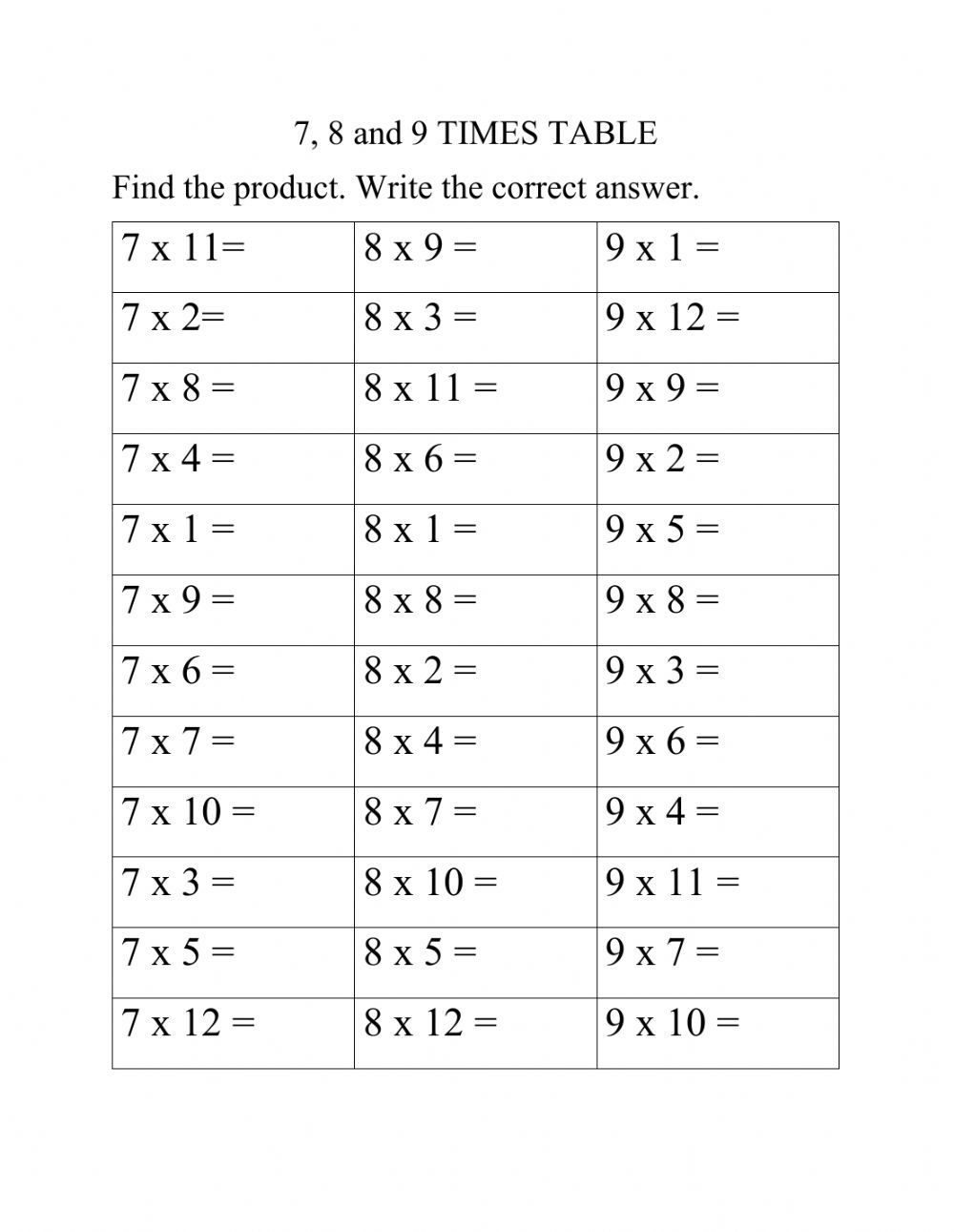 30 Multiplication By 7 Worksheets