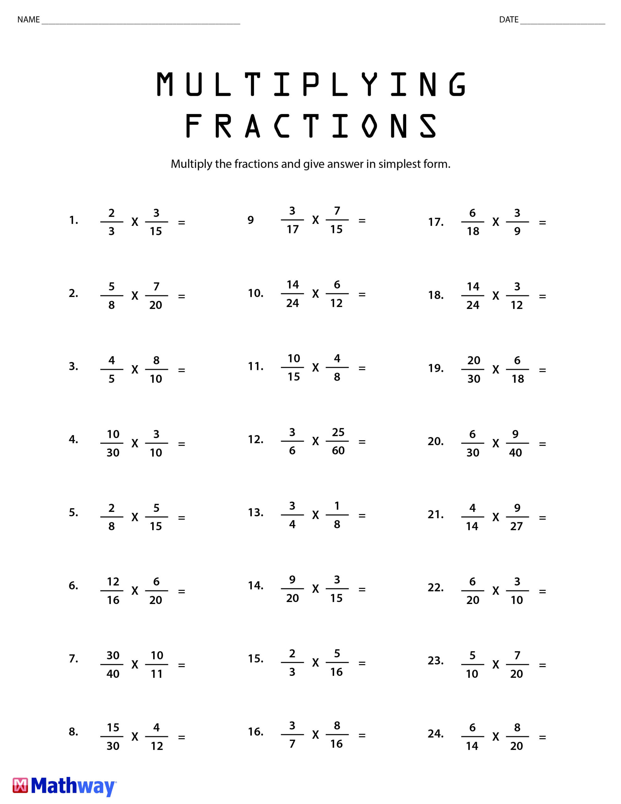 30 Multiplication Of Fractions Worksheets