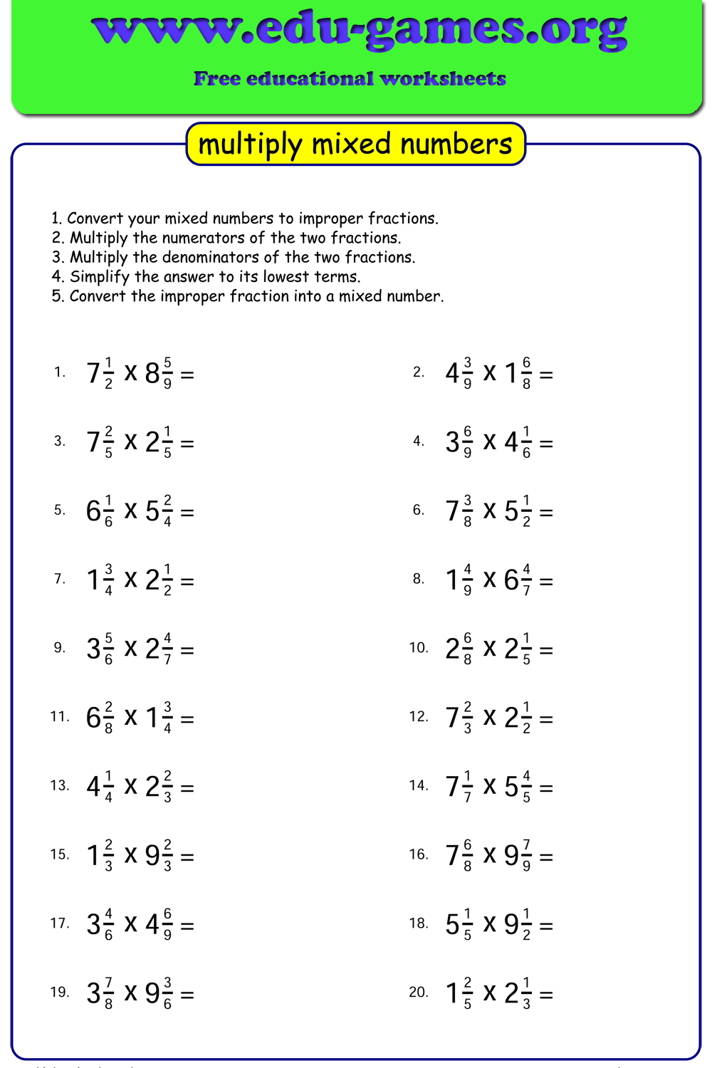 30 Multiplication Of Fractions Worksheets