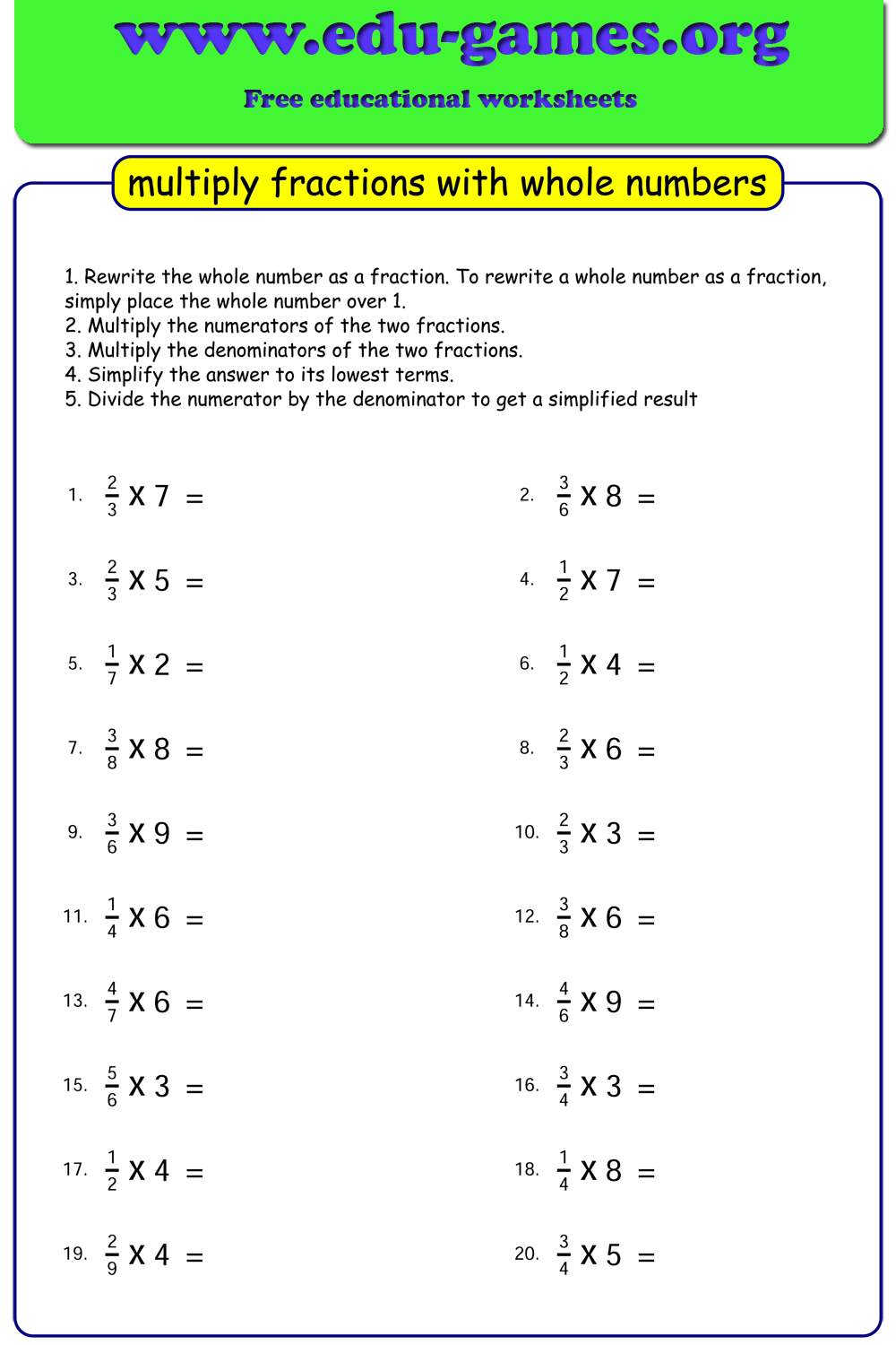 30 Multiplication Of Fractions Worksheets