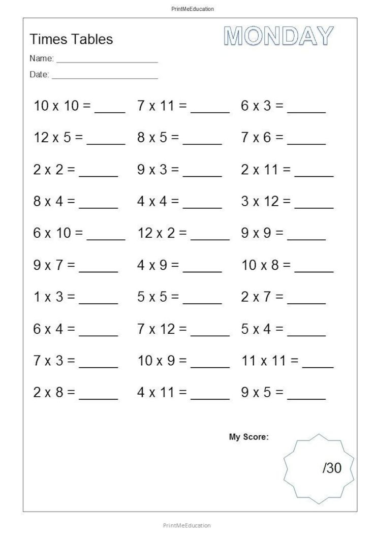 30 Multiplication Worksheets 2 Times Table